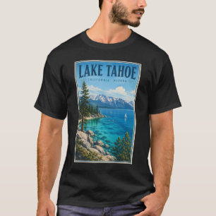カリフォルニア州タホ湖ネバダ州イラスト旅行 Tシャツ