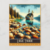 カリフォルニア州タホ湖 | ビンテージ風の絵画 ポストカード (正面)
