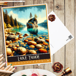 カリフォルニア州タホ湖 | ビンテージ風の絵画 ポストカード