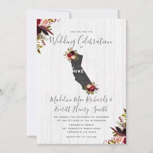 カリフォルニア州デスティネーションウェディング招待状 招待状 (正面)