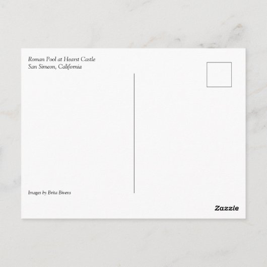 カリフォルニア州ハースト城のローマンプール ポストカード (裏面)