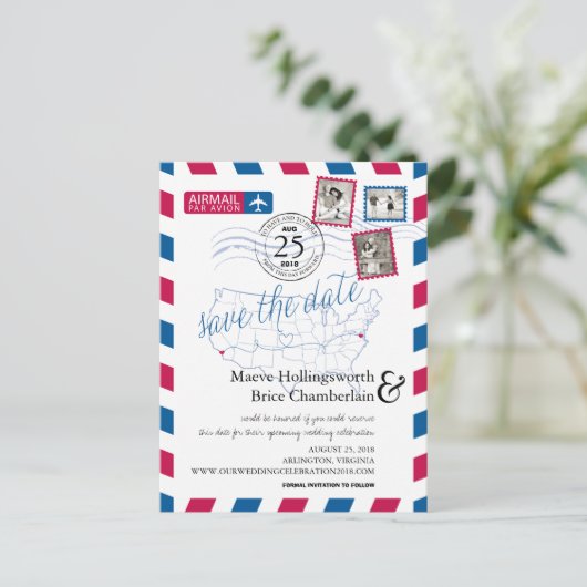 カリフォルニア州バージニア州の所在地Airmail日付を保存 案内ポストカード (スタンド正面)