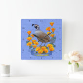 カリフォルニア州バードウズイルゴールデンポピー スクエア壁時計 (ホーム)