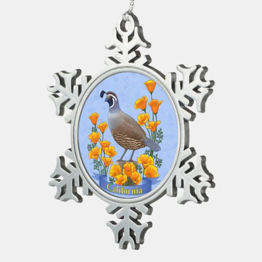 カリフォルニア州バードウズイルゴールデンポピー スノーフレークピューターオーナメント (右)