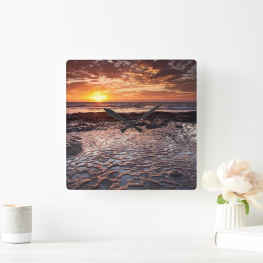 カリフォルニア州ビーチの夕日 スクエア壁時計 (ホーム)