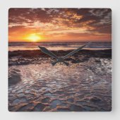カリフォルニア州ビーチの夕日 スクエア壁時計 (正面)