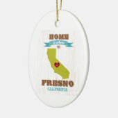 カリフォルニア州フレスノの地図 – ホームはハート セラミックオーナメント (左)