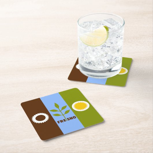 カリフォルニア州フレスノ市旗 スクエアペーパーコースター (インサイチュ)