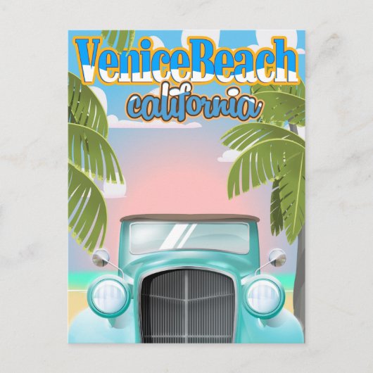 カリフォルニア州ベニスビーチのビンテージポスター ポストカード (正面)