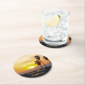 カリフォルニア州ベニスビーチの夕焼け お土産用丸型ポストカード ラウンドペーパーコースター (インサイチュ)