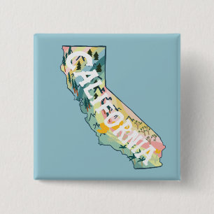 カリフォルニア州マップイラストレーション 缶バッジ