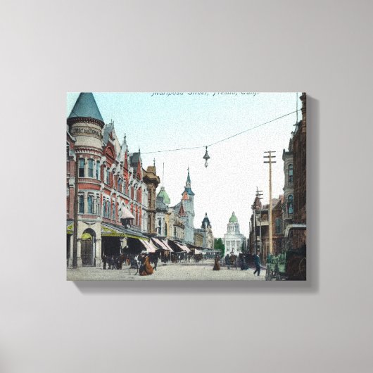 カリフォルニア州マリポサストリートフレスノの景色 キャンバスプリント (正面)