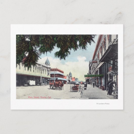 カリフォルニア州メインストリートヴィサリアのビュー ポストカード (正面)