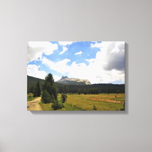 カリフォルニア州ヨセミテ州トゥオルムネメドウズのカテドラルピーク キャンバスプリント (正面)