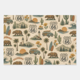 カリフォルニア州ルート66のレトロな海岸ギフトラッピング ラッピングペーパーシート