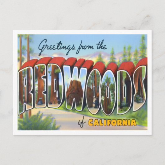 カリフォルニア州レッドウッズヴィンテージビッグ・レター ポストカード (正面)