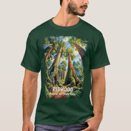 カリフォルニア州レッドウッズ国立公園 ゴッホ風カスタムデザイン Tシャツ