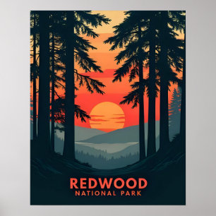 カリフォルニア州レッドウッド国立公園 レトロ ヴィンテージ ポスター