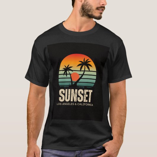 カリフォルニア州ロサンゼルスの美しい夕日 Tシャツ (正面)