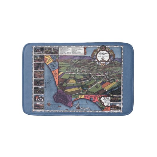 カリフォルニア州ロサンゼルス 古地図 空中鳥瞰図 バスマット (正面)