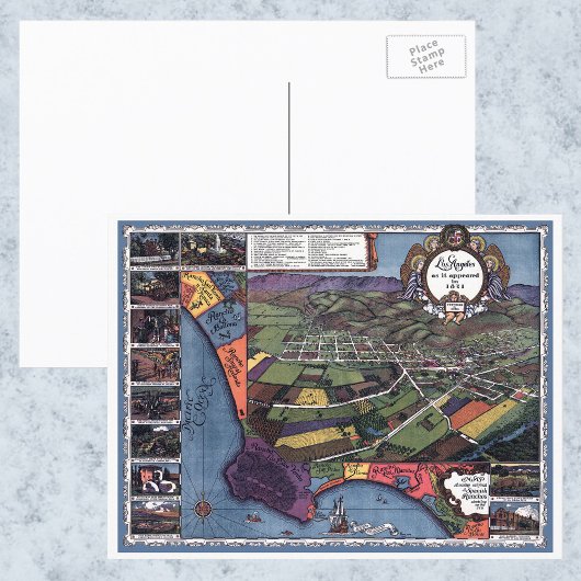 カリフォルニア州ロサンゼルス 古地図 空中鳥瞰図 ポストカード