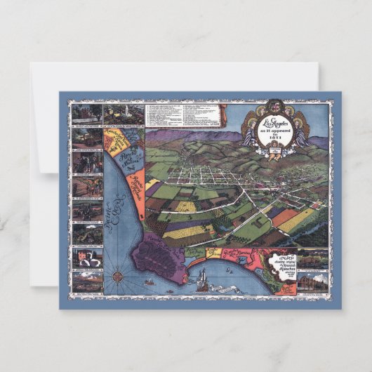 カリフォルニア州ロサンゼルス 古地図 航空写真風都市地図 招待状 (正面)