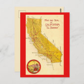 カリフォルニア州ヴィンテージマップ ポストカード (正面/裏面)
