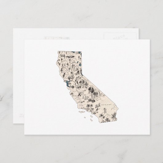 カリフォルニア州ヴィンテージ写真マップアンティーク州グラフ ポストカード (正面/裏面)