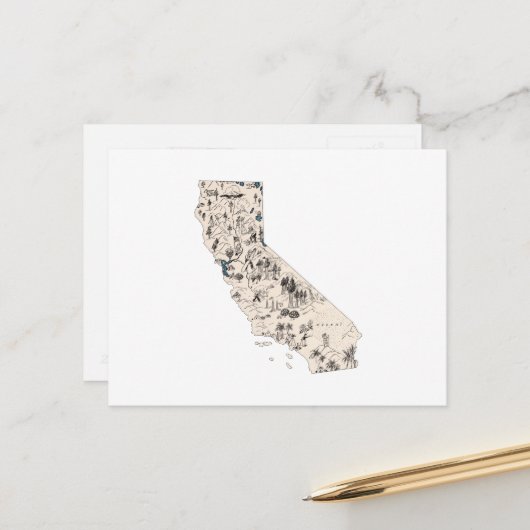 カリフォルニア州ヴィンテージ写真マップアンティーク州グラフ ポストカード (正面/裏面インサイチュ)