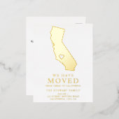 カリフォルニア州地図金ゴールドハートホーム移動 箔招待状ポストカード (正面/裏面)