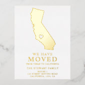 カリフォルニア州地図金ゴールドハートホーム移動 箔招待状ポストカード (正面)