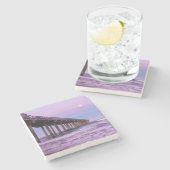 カリフォルニア州埠頭上の紫の夜明け ストーンコースター (横)