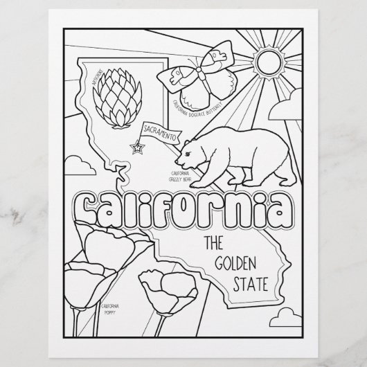 カリフォルニア州州の図形とファクトの色付けページ チラシ (正面)