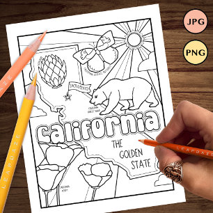 カリフォルニア州州の図形とファクトの色付けページ チラシ