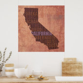 カリフォルニア州州アウトラインWord Map on Canvas ポスター (キッチン)