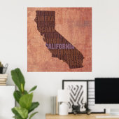 カリフォルニア州州アウトラインWord Map on Canvas ポスター (ホームオフィス)