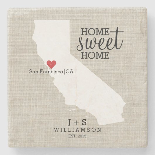 カリフォルニア州愛家の甘い家のカスタムな地図 ストーンコースター (正面)