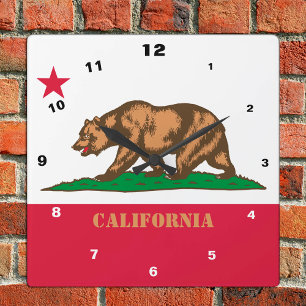 カリフォルニア州旗とカリフォルニアファッション/デザインUSA スクエア壁時計