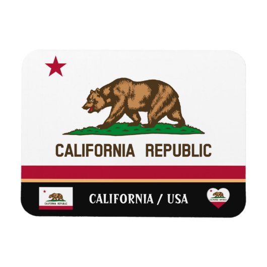 カリフォルニア州旗とカリフォルニア州/トラベルアメリカ マグネット (横)