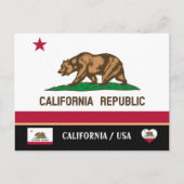 カリフォルニア州旗とカリフォルニア州(米国/アメリカ) ポストカード (正面)