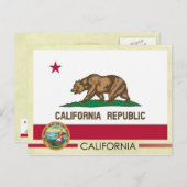 カリフォルニア州旗とシール ポストカード (正面/裏面)