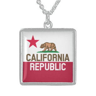 カリフォルニア州旗のデザイン スターリングシルバーネックレス