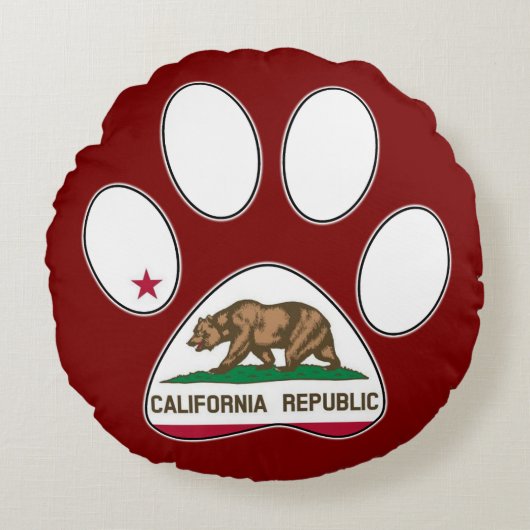 カリフォルニア州旗の前足印刷ピロー ラウンドクッション (正面)