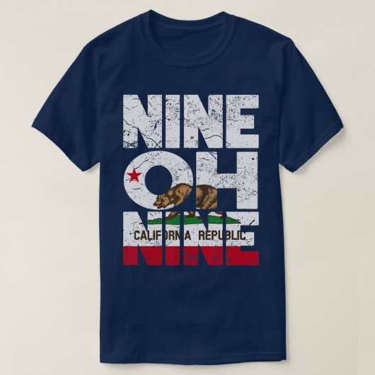 カリフォルニア州旗の市外局番909 Tシャツ (デザイン正面)