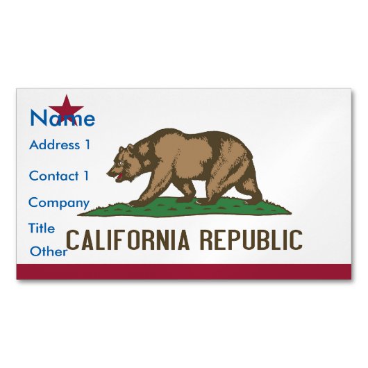 カリフォルニア州旗を持つ名刺マグネット マグネット名刺 (正面)