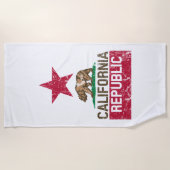 カリフォルニア州旗グランジスタイル ビーチタオル (正面)