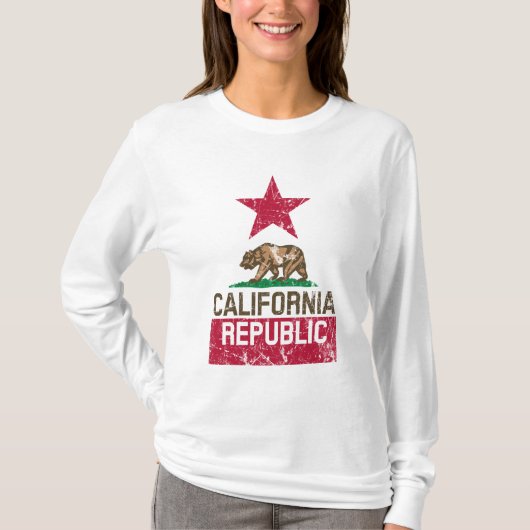 カリフォルニア州旗グランジスタイル Tシャツ (正面)