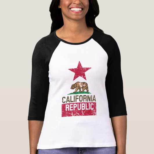 カリフォルニア州旗グランジスタイル Tシャツ (正面)