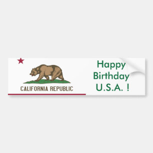 カリフォルニア州旗ハッピーバースデーUSA! バンパーステッカー