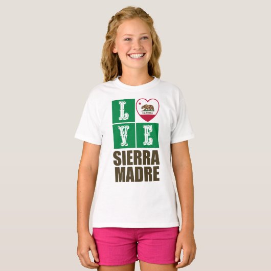 カリフォルニア州旗ハートシエラマドレー Tシャツ (正面フル)